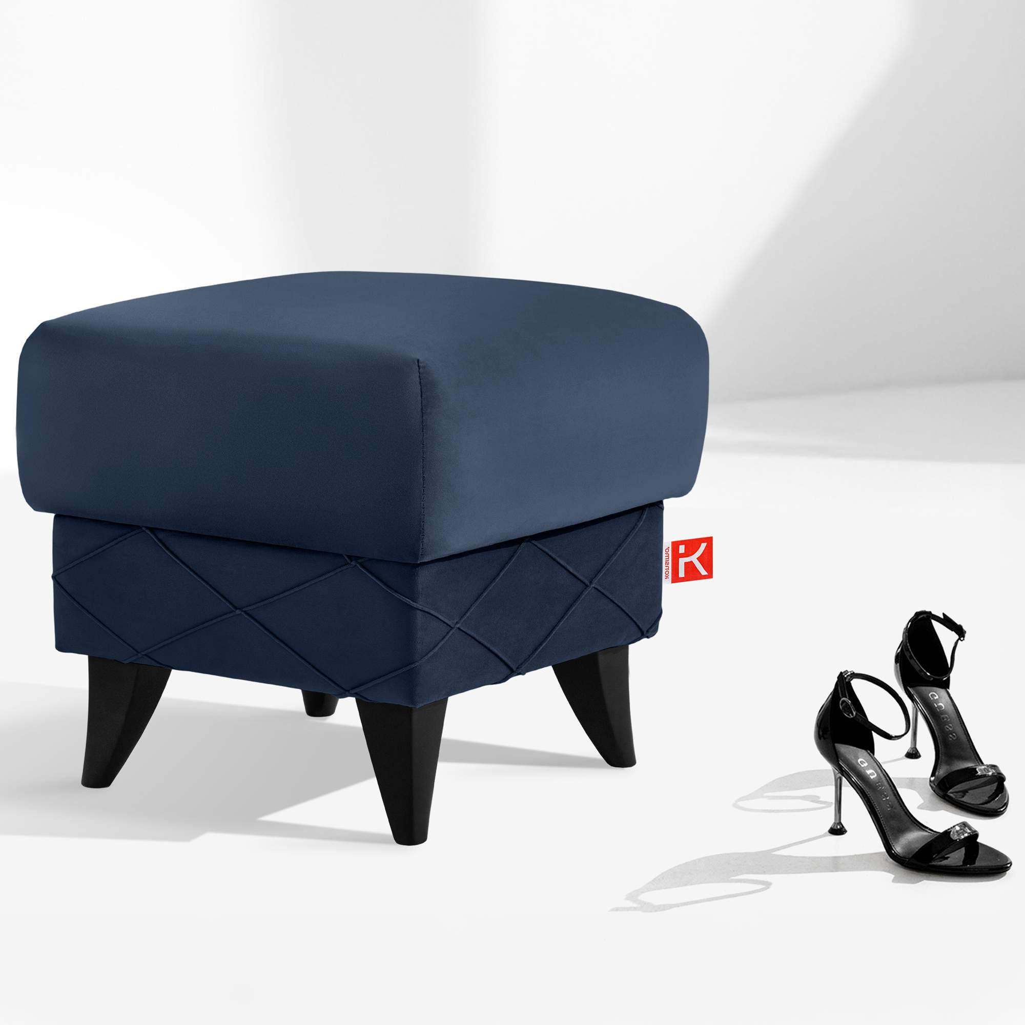 HOCKER GUSTAVO III Fußstütze, Velours, Dunkelblau - Dunkelblau, Holz/Holzwerkstoff (53/49/53cm) - KONSIMO®