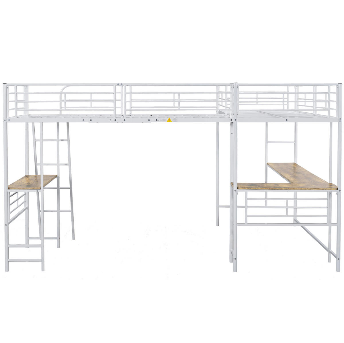 HOCHBETT aus Metall und MDF 90x200 cm in Weiß mit Schreibtisch und Treppe - Weiß, Metall (140/200cm) - Modfu