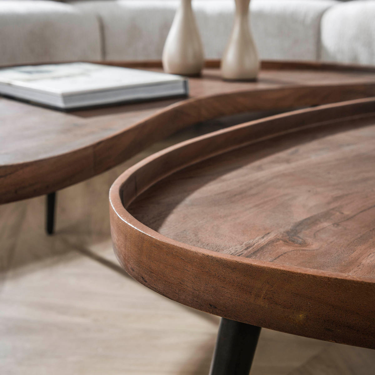 COUCHTISCH Carve - Braun - 55/103/37 cm - 2er-Set - Braun, Holz (55/103/37cm) - Hoyz Collection