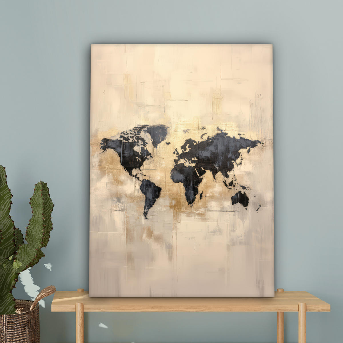 LEINWANDBILD Weltkarte - Gold - Schwarz - Abstrakt 60x80 cm - Kupferfarben, Textil (60/80cm) - MuchoWow