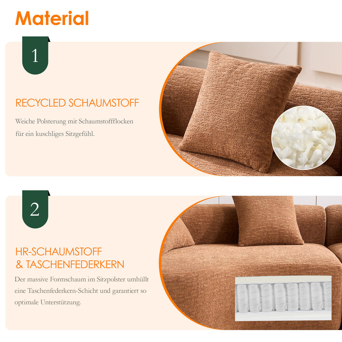 ECKSOFA 275/115/63 cm Karamell Chenille - Cognac, Textil (275/115cm) - Oxeza