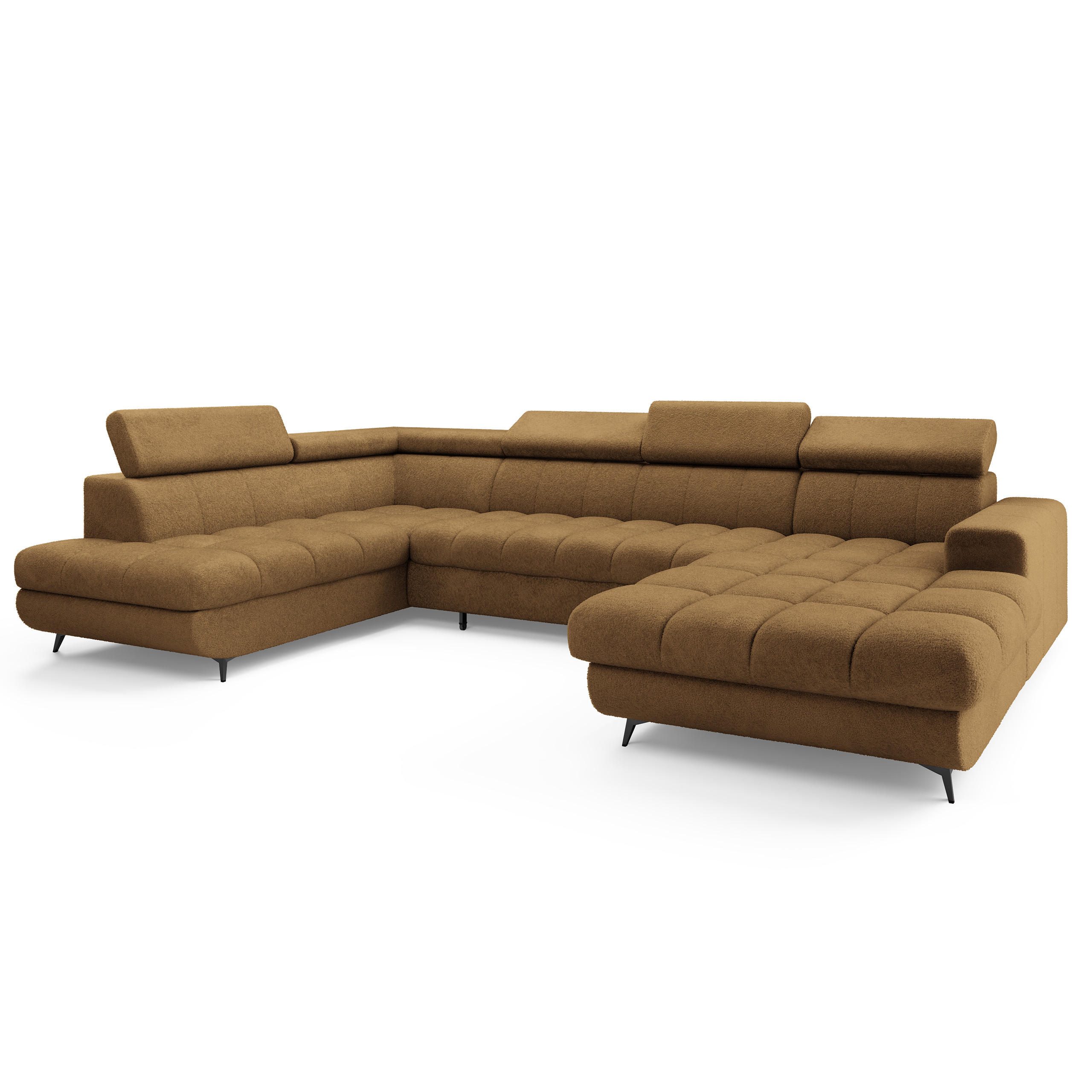 WOHNLANDSCHAFT CORENO Orange Boucle-Stoff mit Schlaffunktion - Orange, Holz (345/88/190cm) - MASSENO