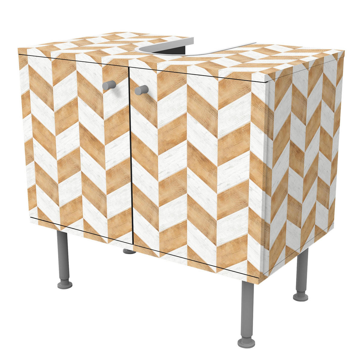 WASCHBECKENUNTERSCHRANK Holz Fischgräten 60/55/35 cm - Beige, Holzwerkstoff (60/55/35cm) - Bilderwelten