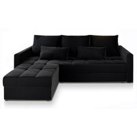 ECKSOFA KOS PIK Schwarz Plüsch-Stoff mit Schlaffunktion - Schwarz, Holz (220/140cm) - MASSENO