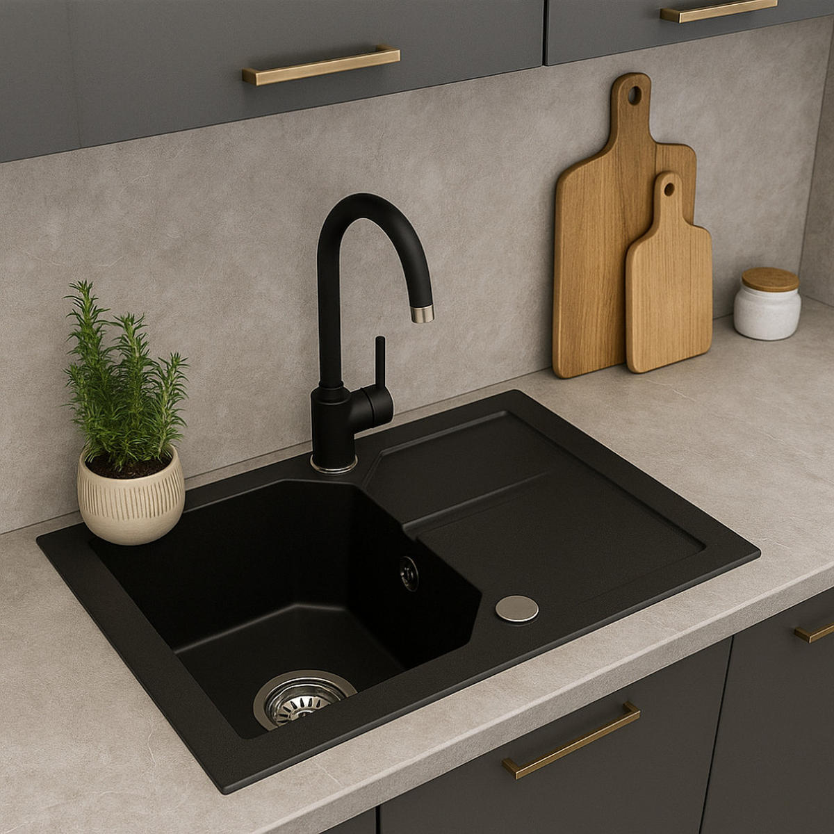 GRANITSPÜLE KKO graphite 600x435mm - Graphitfarben, Holzwerkstoff (43/17/43cm) - roe furniture