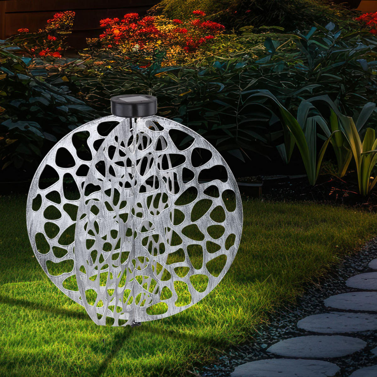 LED AUSSENLEUCHTE Solarleuchte Silber Metall - Silberfarben, Metall (40/40/51cm) - Globo Lighting