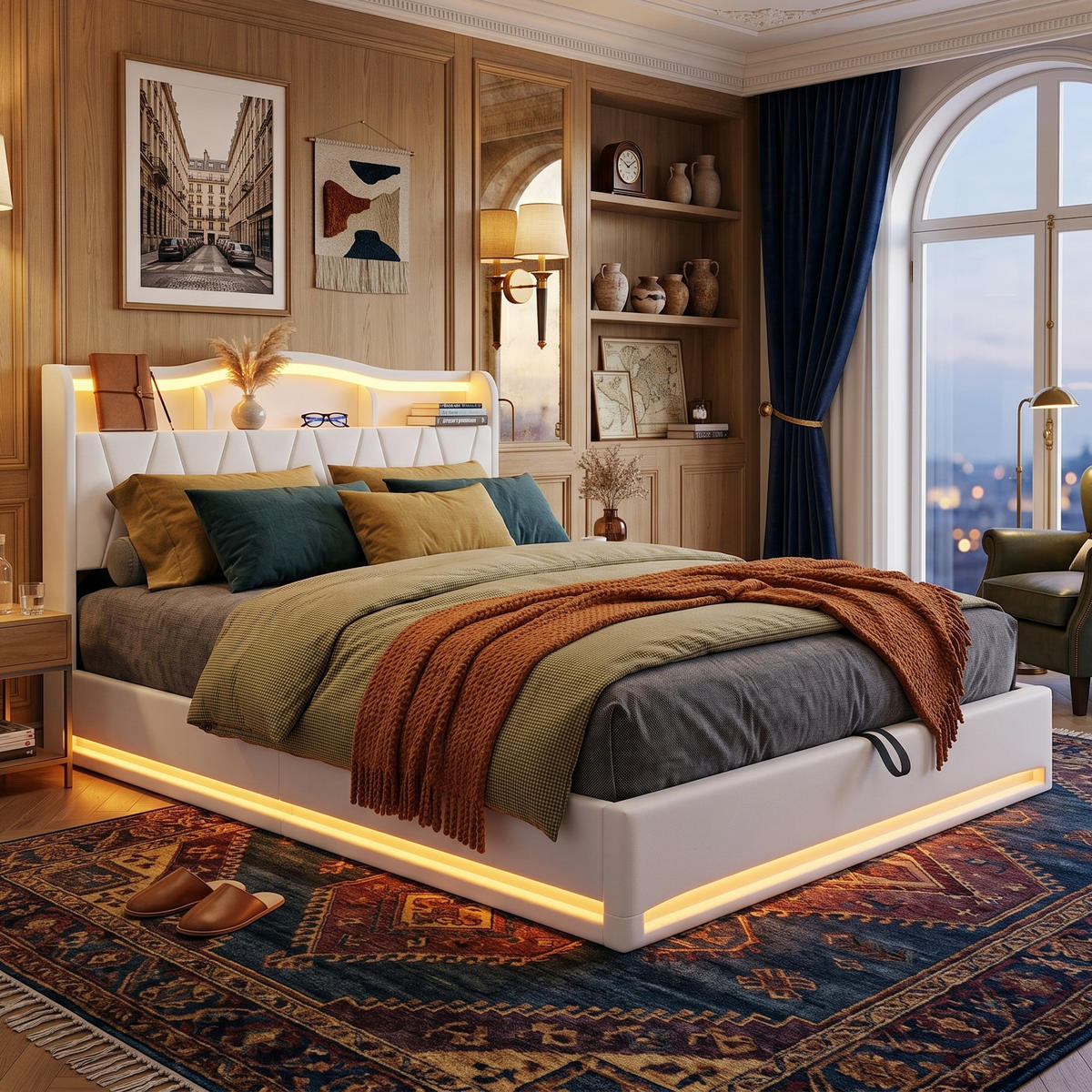 POLSTERBETT Rhombus 140/200 cm mit Bettkasten & App-LED Samtoptik Beige - Beige, Textil (140/200cm) - Creahappy