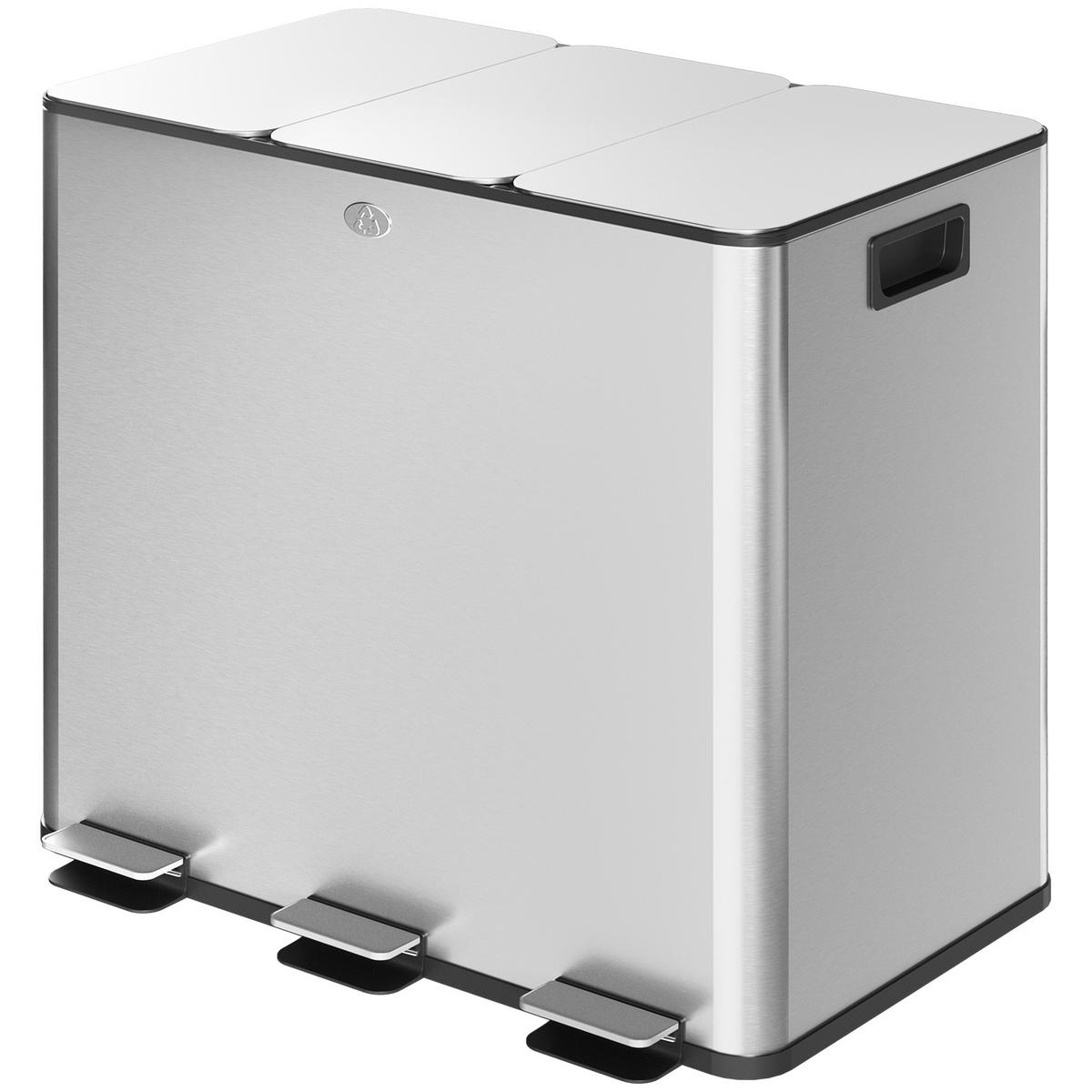 MÜLLTRENNSYSTEM Silber Edelstahl Soft-Close Pedal 3x15L - Silberfarben, Metall (61.9/43.2/36.6cm) - PANGIVO