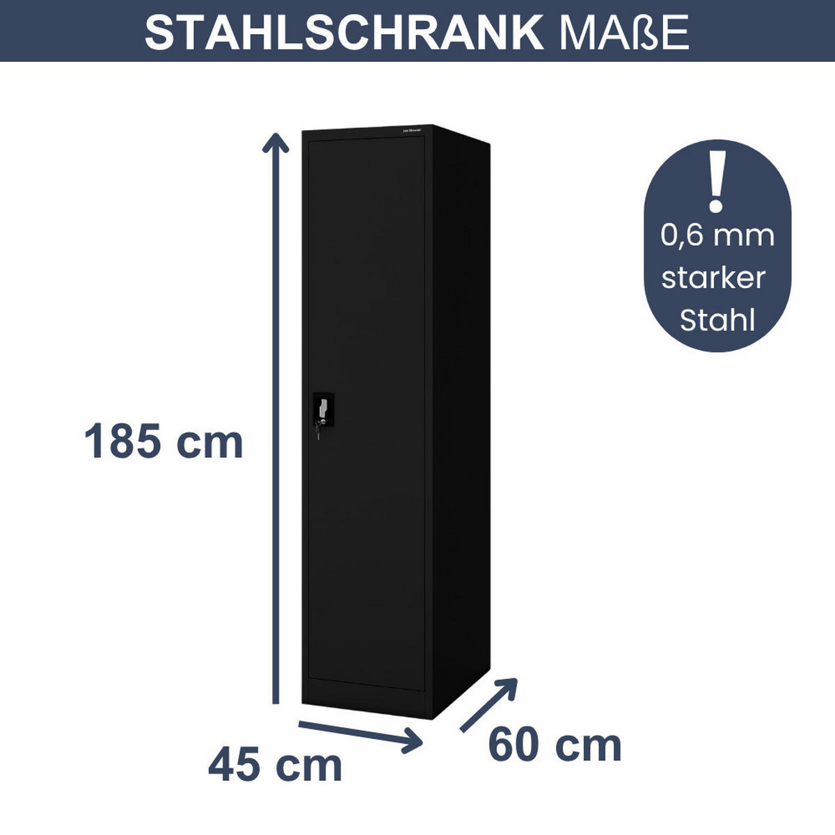 AKTENSCHRANK abschließbar KADO Flügeltüren 185x45x60cm Schwarz - Schwarz, Metall (45/185/60cm) - DELUKE