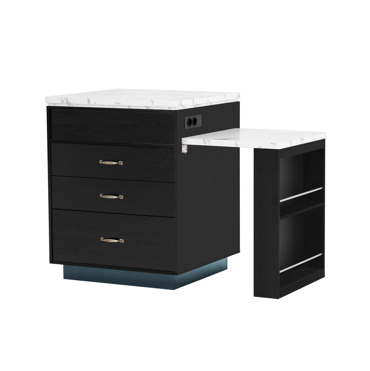 KÜCHENINSEL ausziehbar 125,5-187,5 x 71 x 93 cm MDF Schwarz - Schwarz, Holzwerkstoff (71/93/125.5cm) - Meubliv