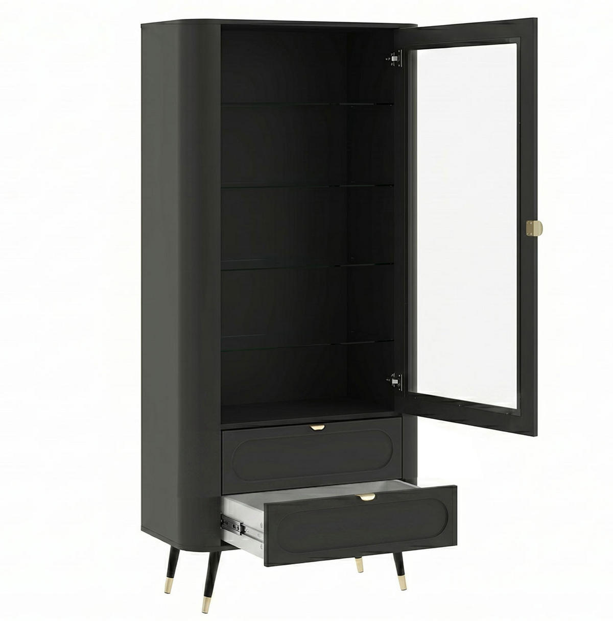 VITRINE Blinx schwarz gold 78,4 / 40 / 192,4cm - Multicolor/Schwarz, Glas/Holzwerkstoff (78.4/192.4/40cm) - Feldmann-Wohnen