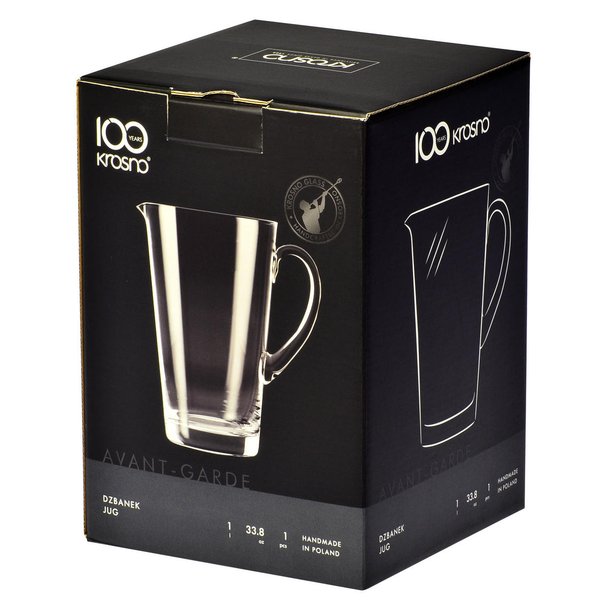 WASSERKRUG, 1 Stk., 1000 ml, Handgemacht - Transparent, Glas (1L) - Krosno Glass