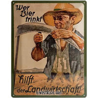 BLECHSCHILD 30/40 cm Wer Bier trinkt, hilft der Landwirtschaft - Multicolor, Metall (30/40/0.2cm) - Nostalgic-Art