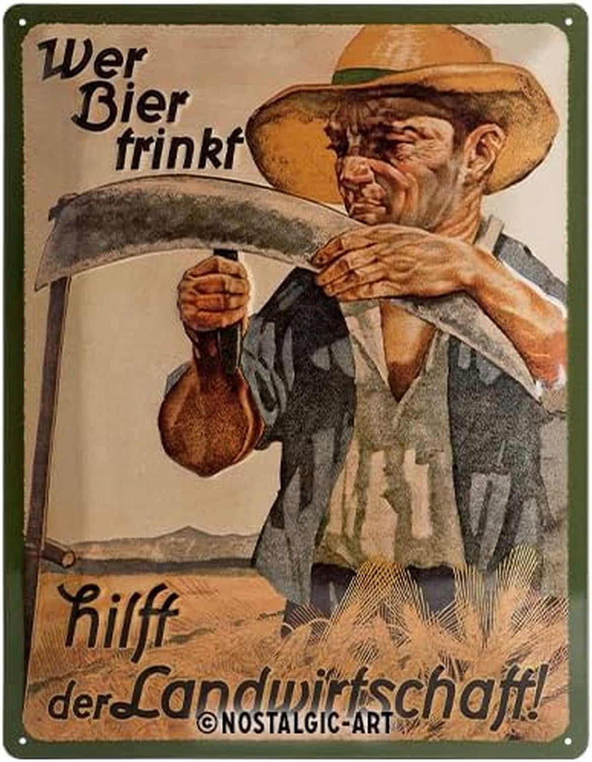 BLECHSCHILD 30/40 cm Wer Bier trinkt, hilft der Landwirtschaft - Multicolor, Metall (30/40/0.2cm) - Nostalgic-Art