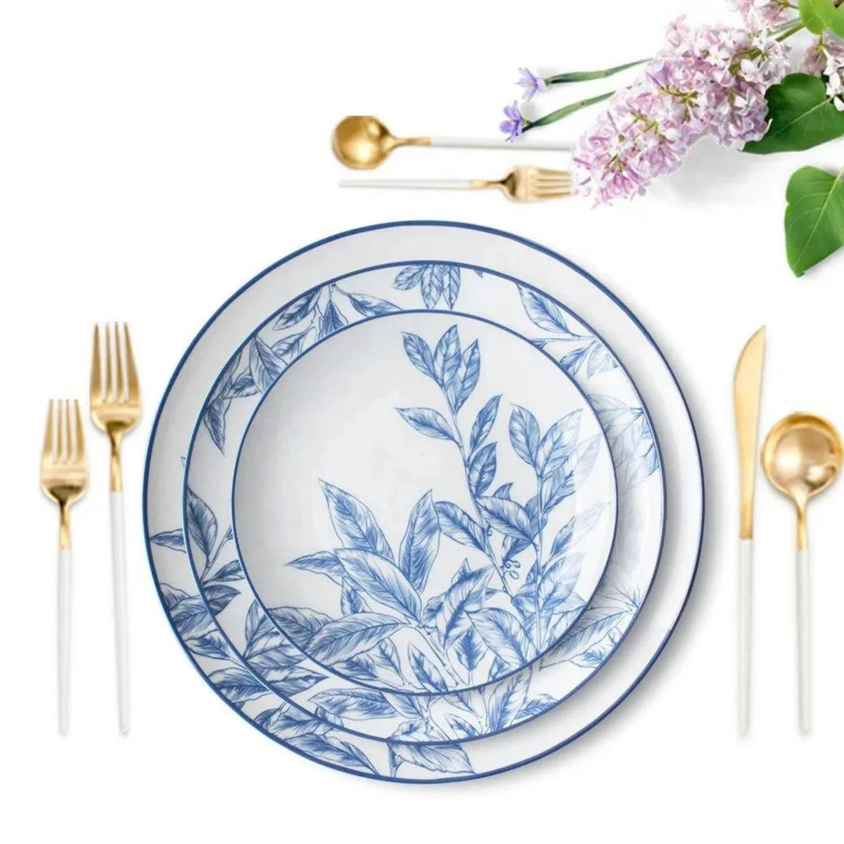 TELLERSET Designer Blau Bone China Blau Gold 4tlg Ø30 Ø27 Ø20 Ø16 cm - Blau/Goldfarben, Keramik (30/2/2cm) - Quality Elegance