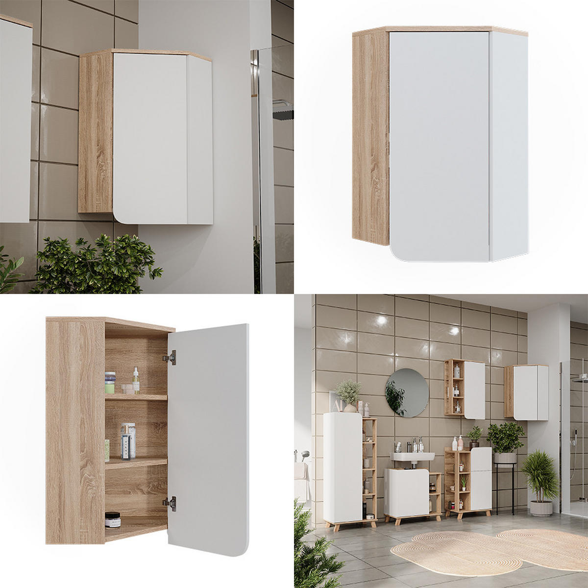 ECKHÄNGESCHRANK Karen Sonoma/Weiß 42.4 x 75 cm - Weiß/Sonoma Eiche, Holzwerkstoff (42.4/75/42.4cm) - Vicco
