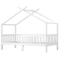 HAUSBETT 90x200 cm, mit Schutzgitter, Ablage & 5-stufiger Leiter, Kiefernholz + MDF, weiß - Weiß, Holz (93/200cm)