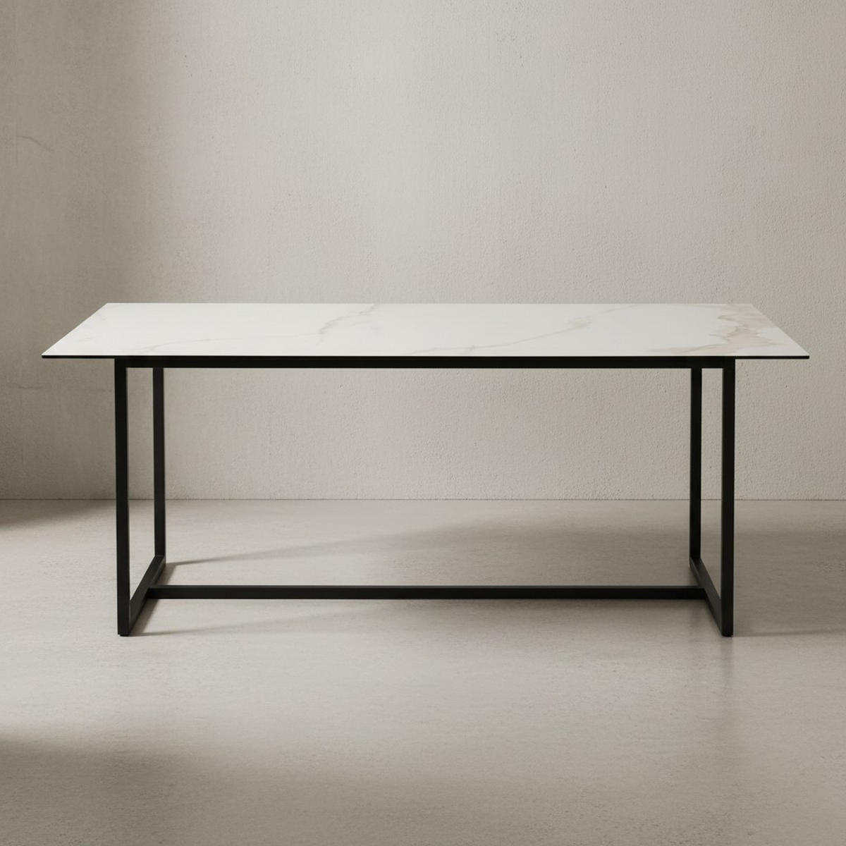 ESSTISCH Glas Keramik Marmoroptik Designer 180x90 ARCTIC, Weiß-Schwarz 180x90x76 cm - Schwarz/Weiß, Glas/Metall (90/180/76cm) - KADIMA DESIGN