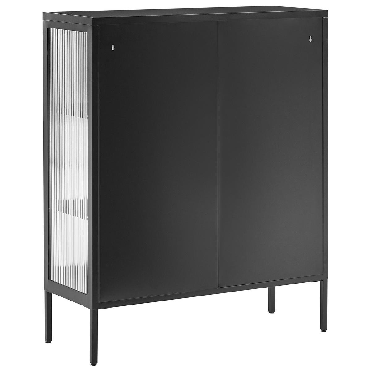 SIDEBOARD mit Glastüren Metall 90 cm Schwarz Lerryn - Schwarz, Metall (90/110/35cm) - Beliani