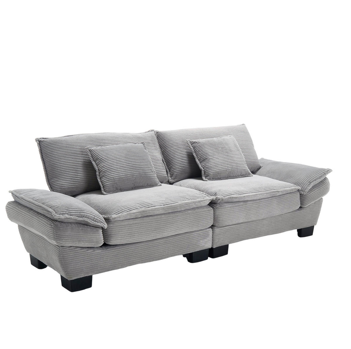 SOFA 2-Sitzer mit Kissen Samt Hellgrau 224/81/81 cm - Grau, Textil (224/81/81cm) - OKWISH