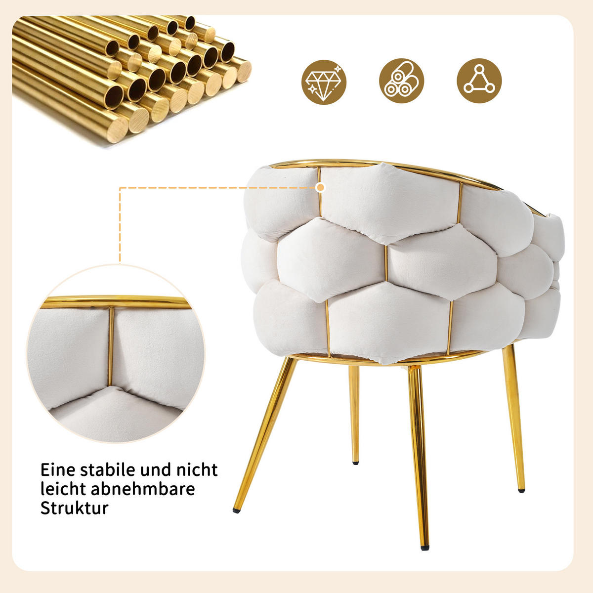 ESSZIMMERSTUHL 2er-Set 44 x 41 x 74 cm Samt Beige - Beige, Metall (41/74/44cm) - Meubliv