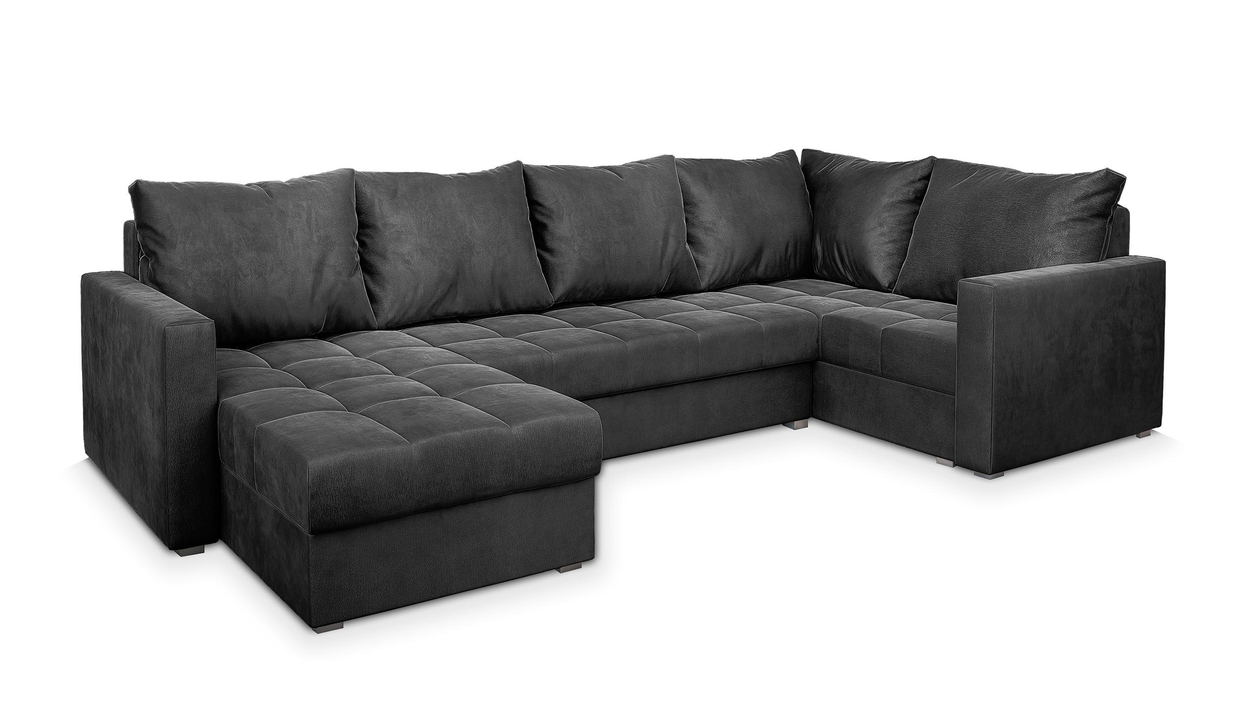 WOHNLANDSCHAFT LORIVO L-S Grau Plüsch-Stoff mit Schlaffunktion - Grau, Holz (285/85/150cm) - MASSENO