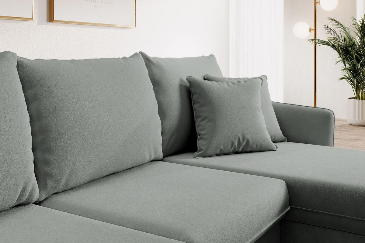 ECKSOFA Volio Grau Samt 223 cm - Schwarz/Grau, Textil/Metall (223/145cm) - Selsey