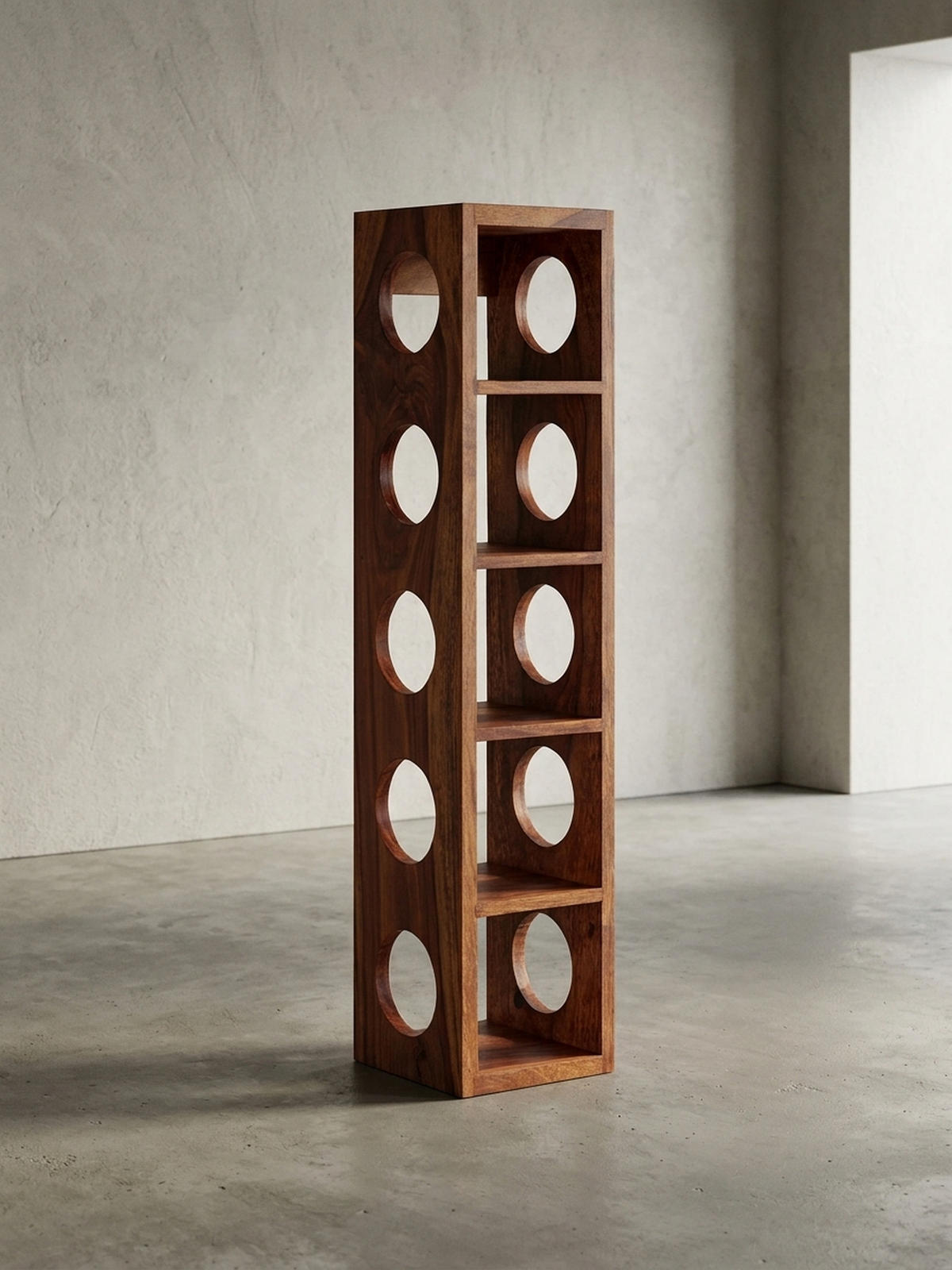 WEINREGAL Massivholz mit 5 Fächern Wandmontage Edelholz-Optik, Braun 15x15x70 cm - Braun, Holz (15/70/15cm) - KADIMA DESIGN