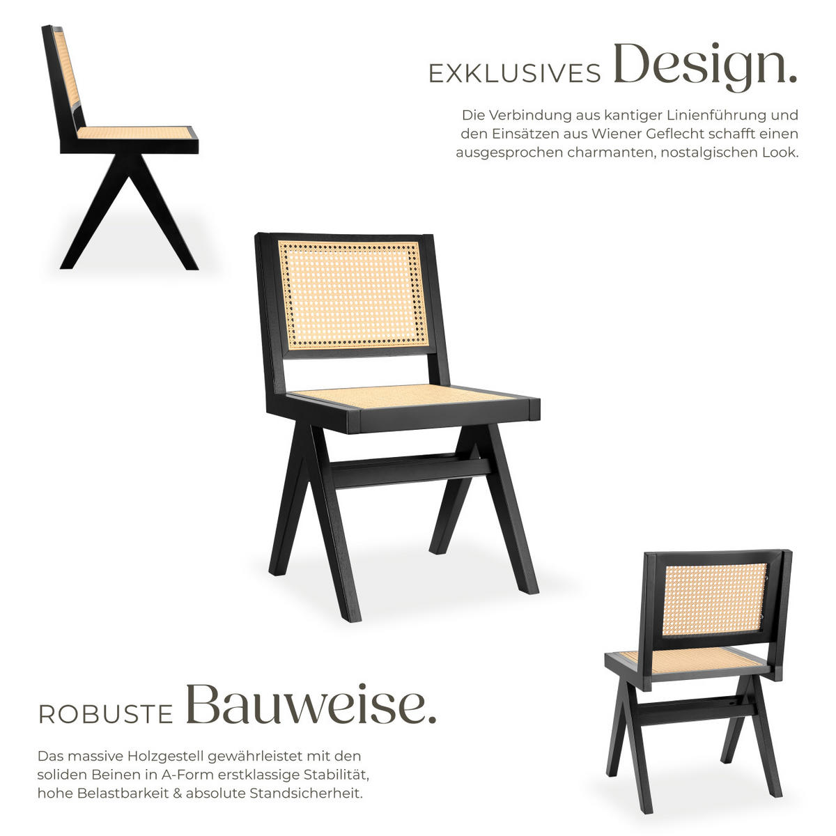 HOLZSTUHL 2er Set Lissy,48,5 x 53,5 x 83 cm, Belastbarkeit 120 kg,schwarz - Schwarz, Holz (48.5/83/53.5cm) - tectake