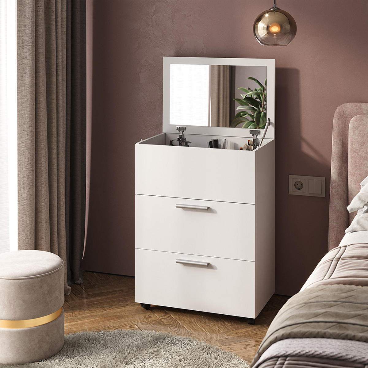 SCHMINKTISCH Hanna Weiß 65.8 cm mit 2 Schubladen - Weiß, Holzwerkstoff (65.8/91.6/41.6cm) - Vicco