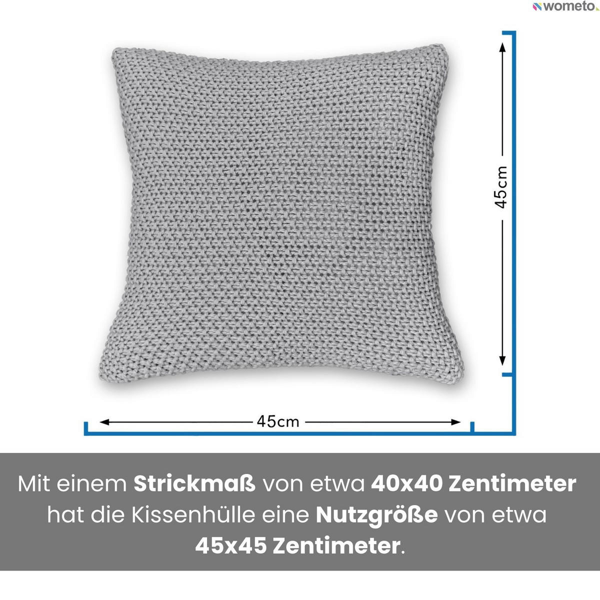 KISSENHÜLLE 2er Set Strick grau 45/45 cm mit Reißverschluss - Grau, Textil (45/45cm) - wometo