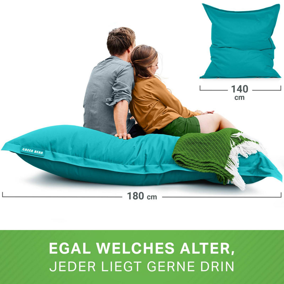 RIESEN-SITZSACK "Square" 120x160cm 270 L - Türkis, Textil (120/25/160cm) - Green Bean