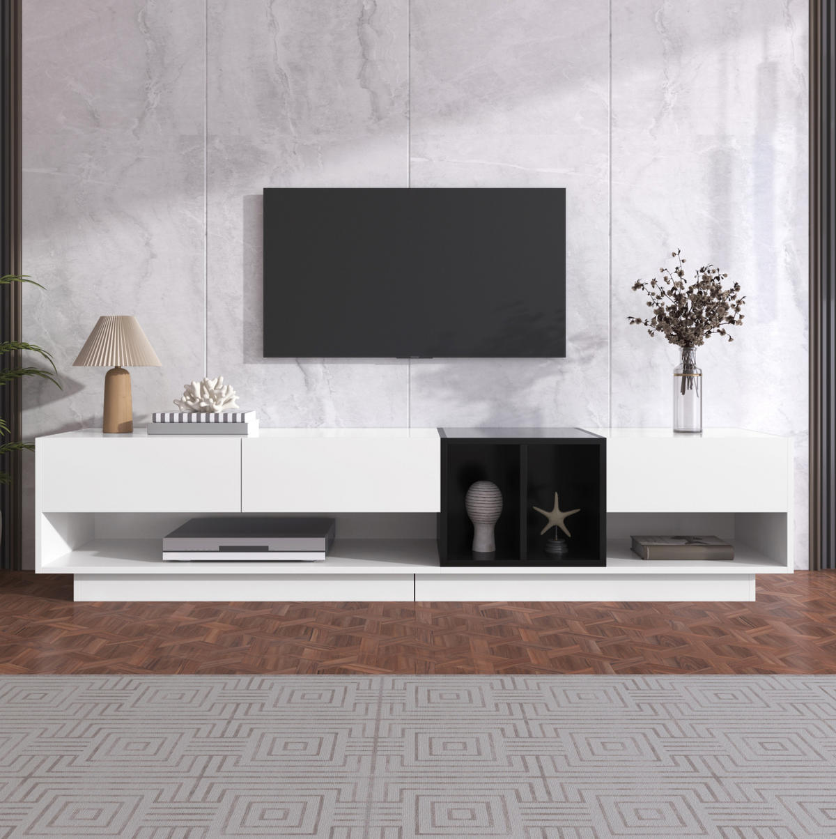 TV-ELEMENT mit 3 Schubladen 190 x 40 x 42 cm Hochglanz Weiß/Schwarz - Weiß, Holzwerkstoff (40/34/190cm) - Beauniv