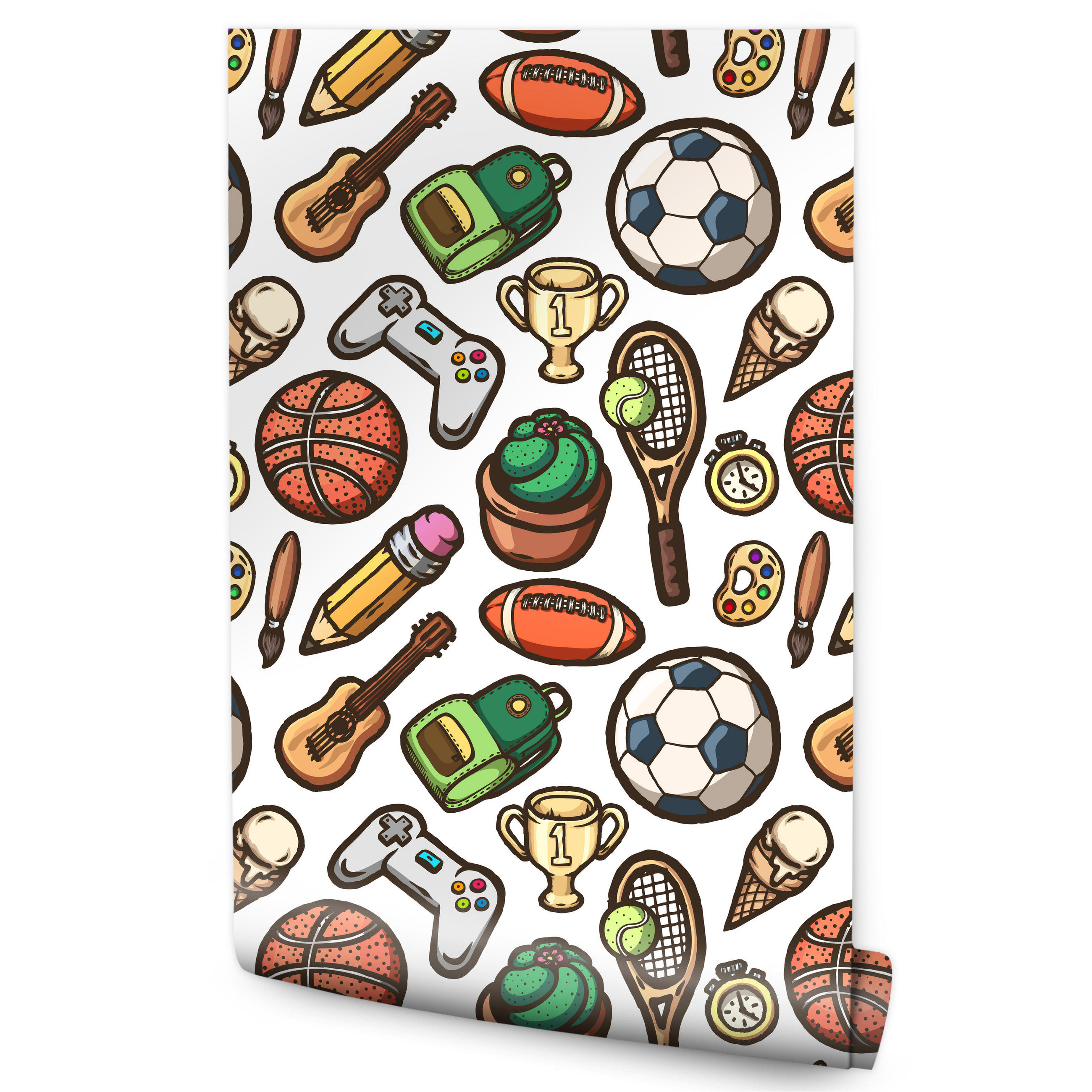 VLIESTAPETE Sport, Gaming und Gitarren – Bunt, Weiß – 50x1000 cm - Multicolor/Weiß, Papier (50/1000cm) - Muralo