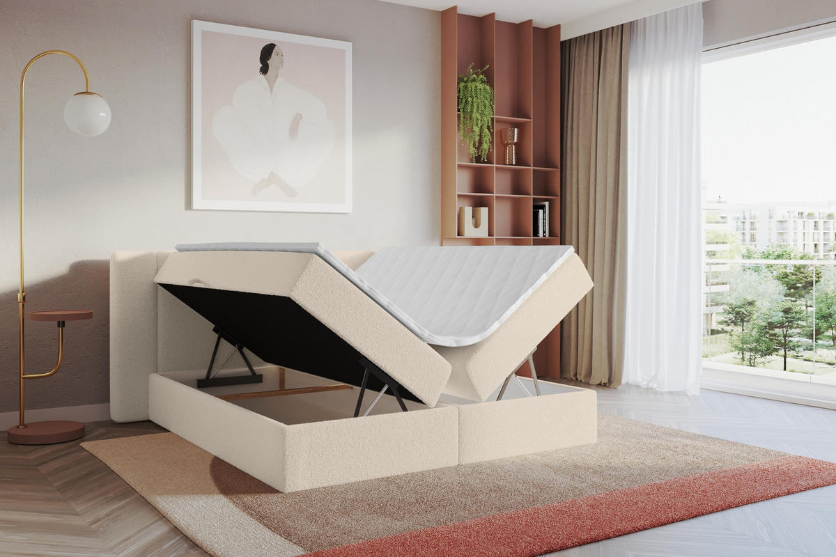 BOXBETT mit Matratze H3 - EVON - 140x200 cm Dunkelbeige - Cappuccino, Holzwerkstoff (140/200cm) - ALTDECOR