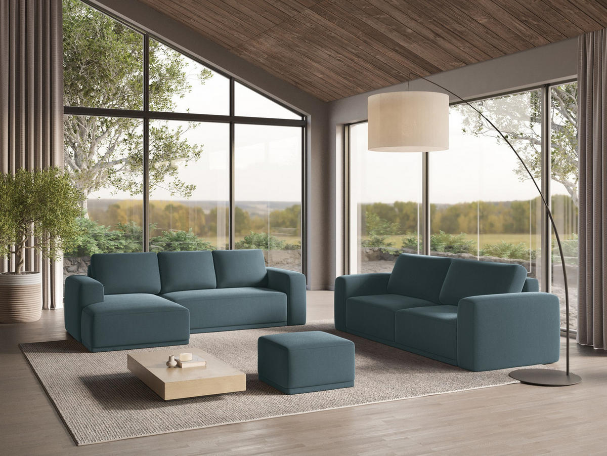 ECKSOFA mit Schlaffunktion Samt Stoff Blau - Blau/Petrol, Kunststoff/Textil (258/160cm) - Makamii