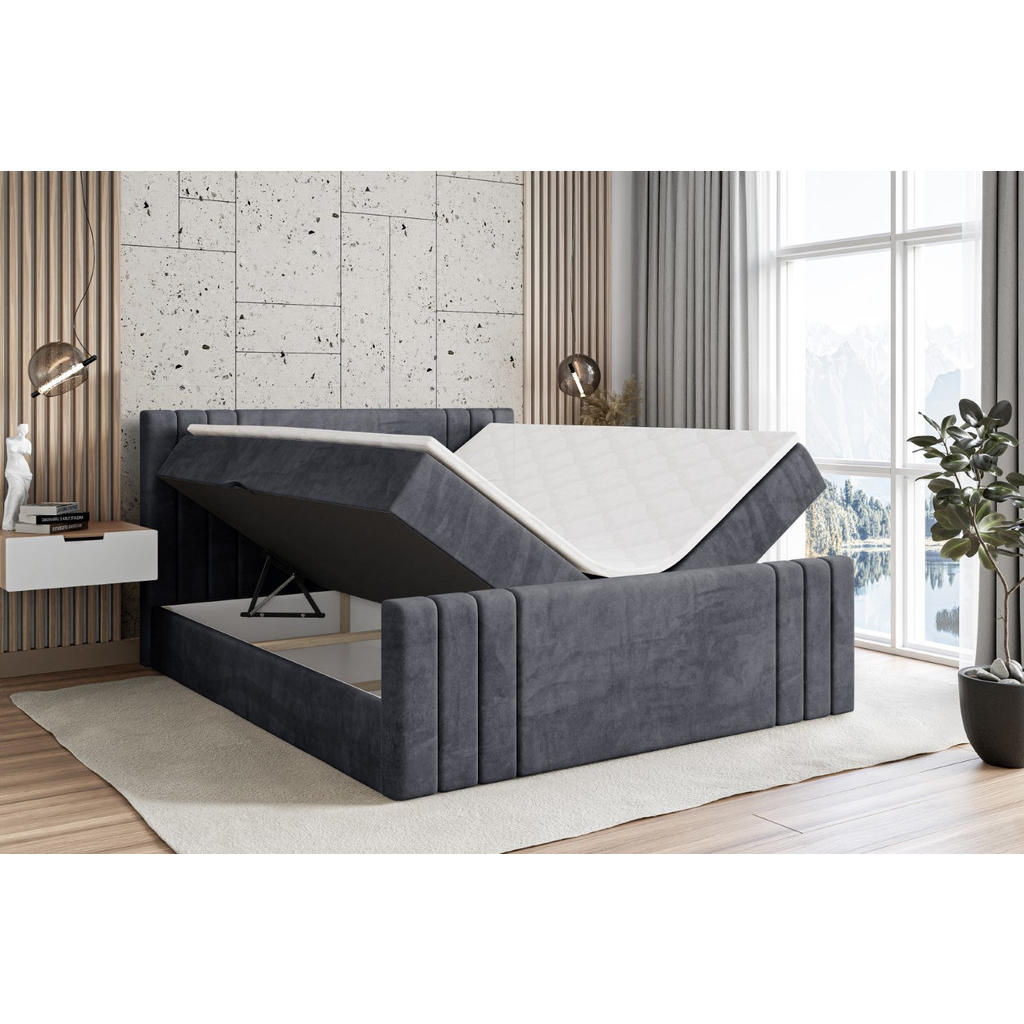 Thumbnail - Altdecor Boxbett, Dunkelgrau, Holzwerkstoff, Höhe ca. 20 cm, 200x200 cm, Schlafzimmer, Betten, Boxspringbetten