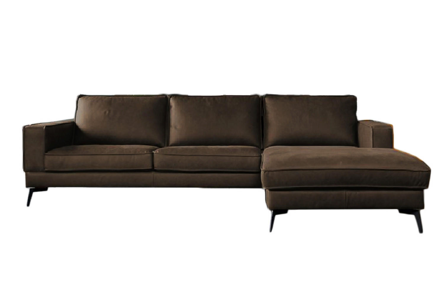 ECKSOFA BLOOM Dunkelbraun Leder - Dunkelbraun/Schwarz, Leder/Metall (276/177cm) - KAWOLA
