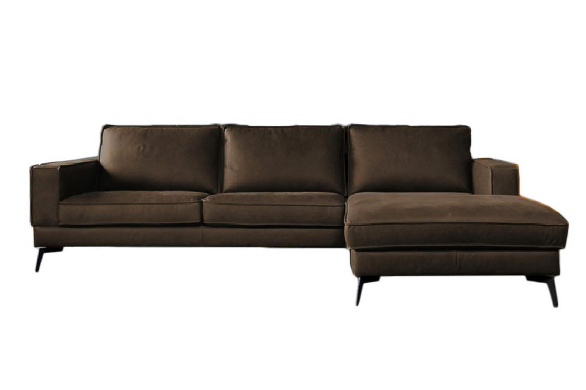ECKSOFA BLOOM Dunkelbraun Leder - Dunkelbraun/Schwarz, Leder/Metall (276/177cm) - KAWOLA