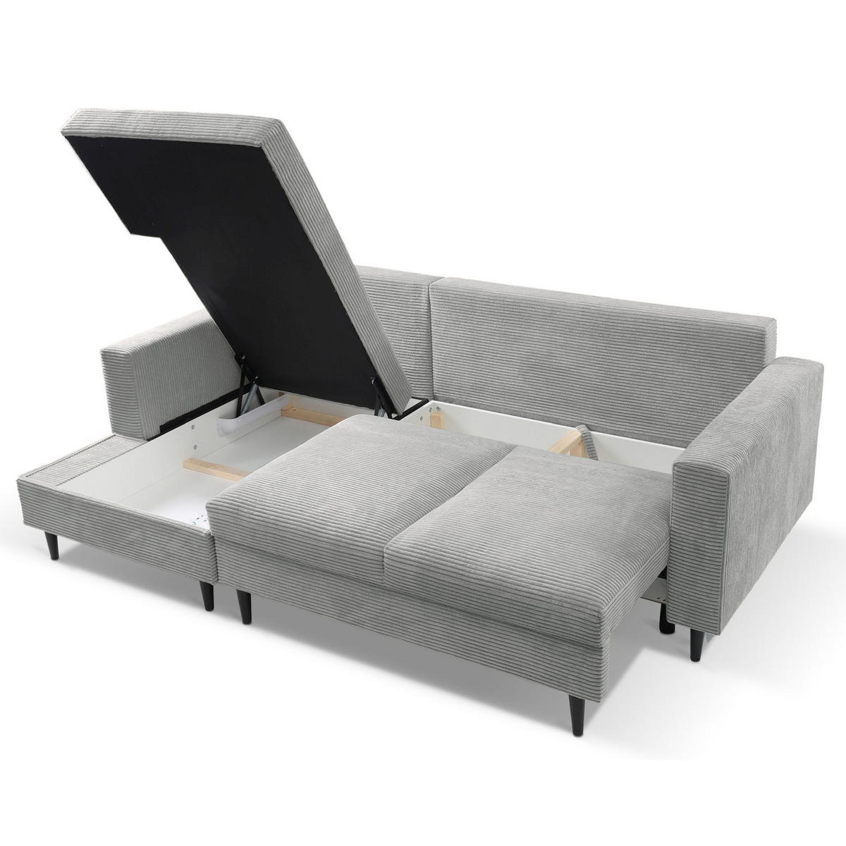 ECKSOFA Nalika Hellgrau mit Cordbezug - Hellgrau/Schwarz, Holz/Textil (230/143cm) - Selsey