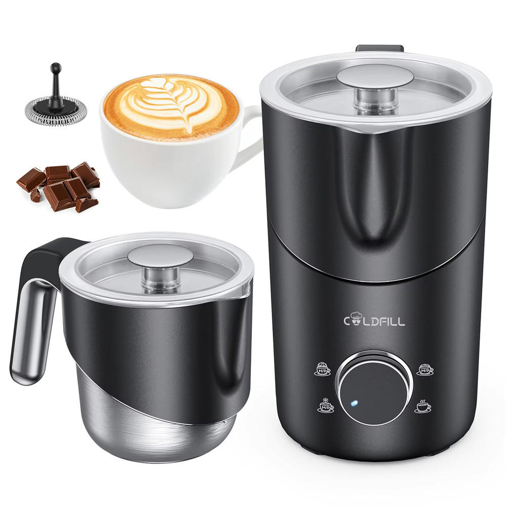 MILCHSCHÄUMER Elektrisch 6IN1 Automatisch Heiß Kalt Latte Cappuccino - Schwarz, Metall - Bextcok