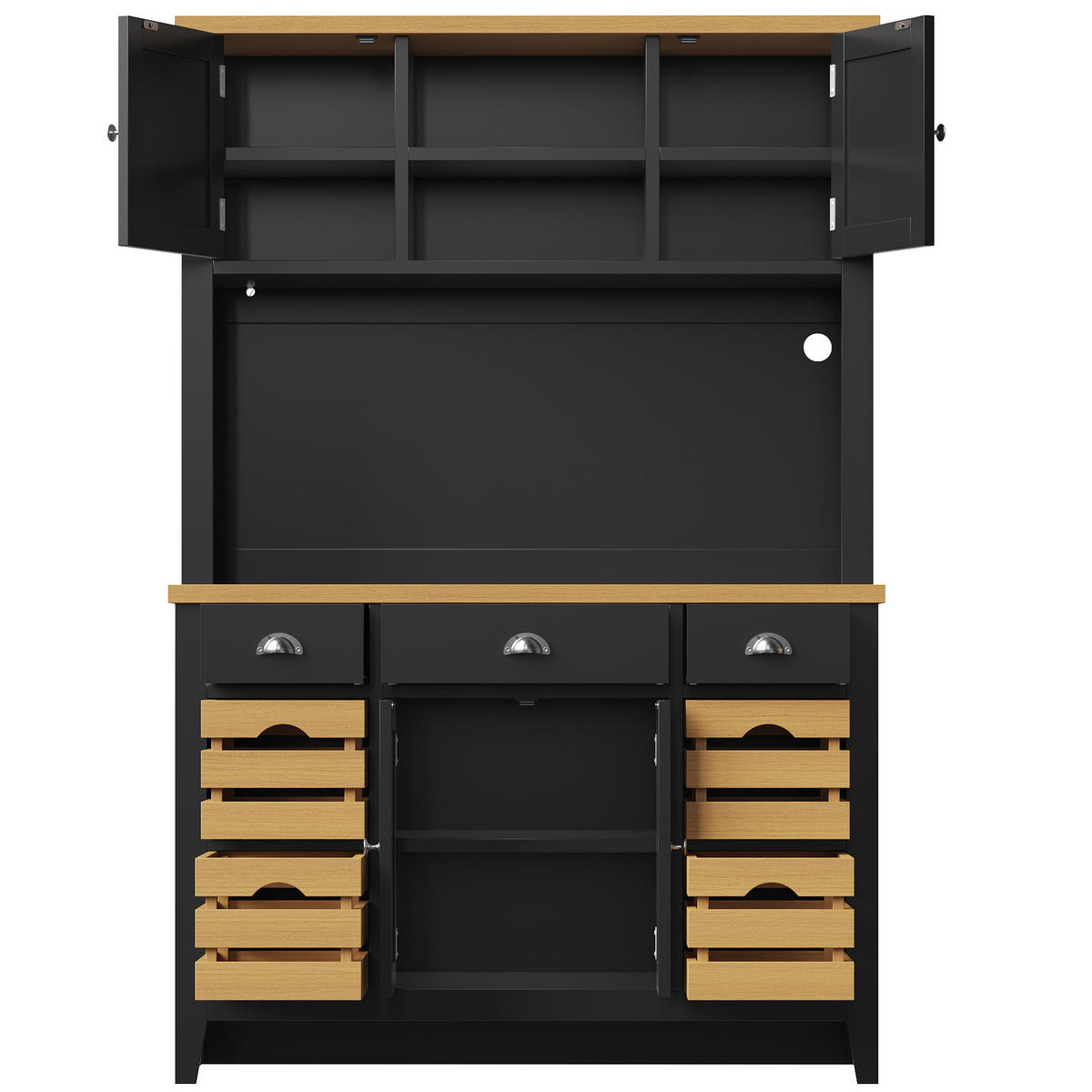 BUFFET DE-38498 120/40/188 cm mit Soft-Close-Türen Schwarz - Schwarz, Holzwerkstoff (120/188/40cm) - ComfortXL