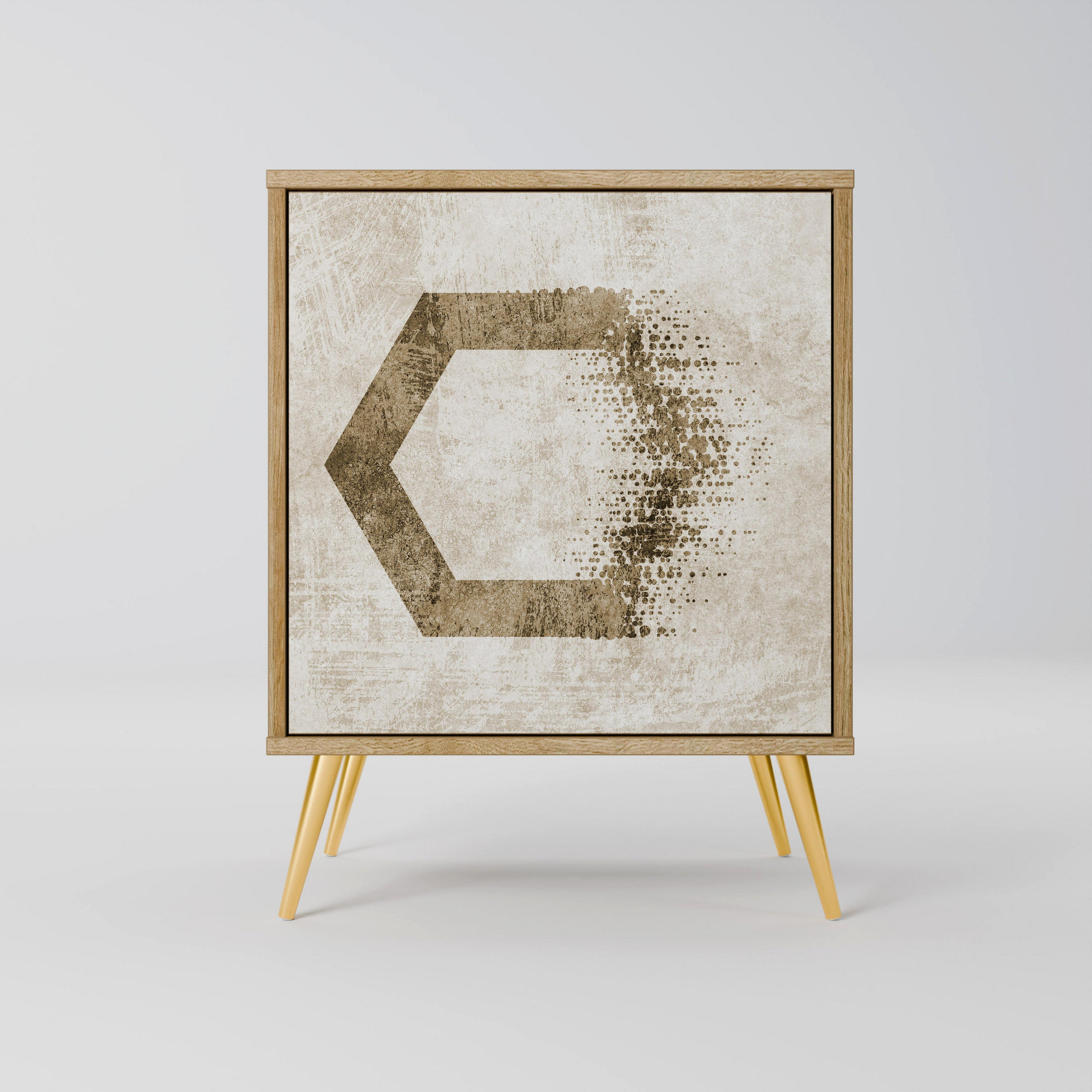 SIDEBOARD HEXAGONAL SHAPES, Eichefarben, 57,5x42x75,5 cm, Goldfarbene Metallfüße - Eichefarben/Goldfarben, Holzwerkstoff/Metall (57.5/75.5/42cm) - SpaceRebels