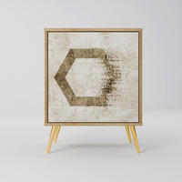 SIDEBOARD HEXAGONAL SHAPES, Eichefarben, 57,5x42x75,5 cm, Goldfarbene Metallfüße - Eichefarben/Goldfarben, Holzwerkstoff/Metall (57.5/75.5/42cm) - SpaceRebels