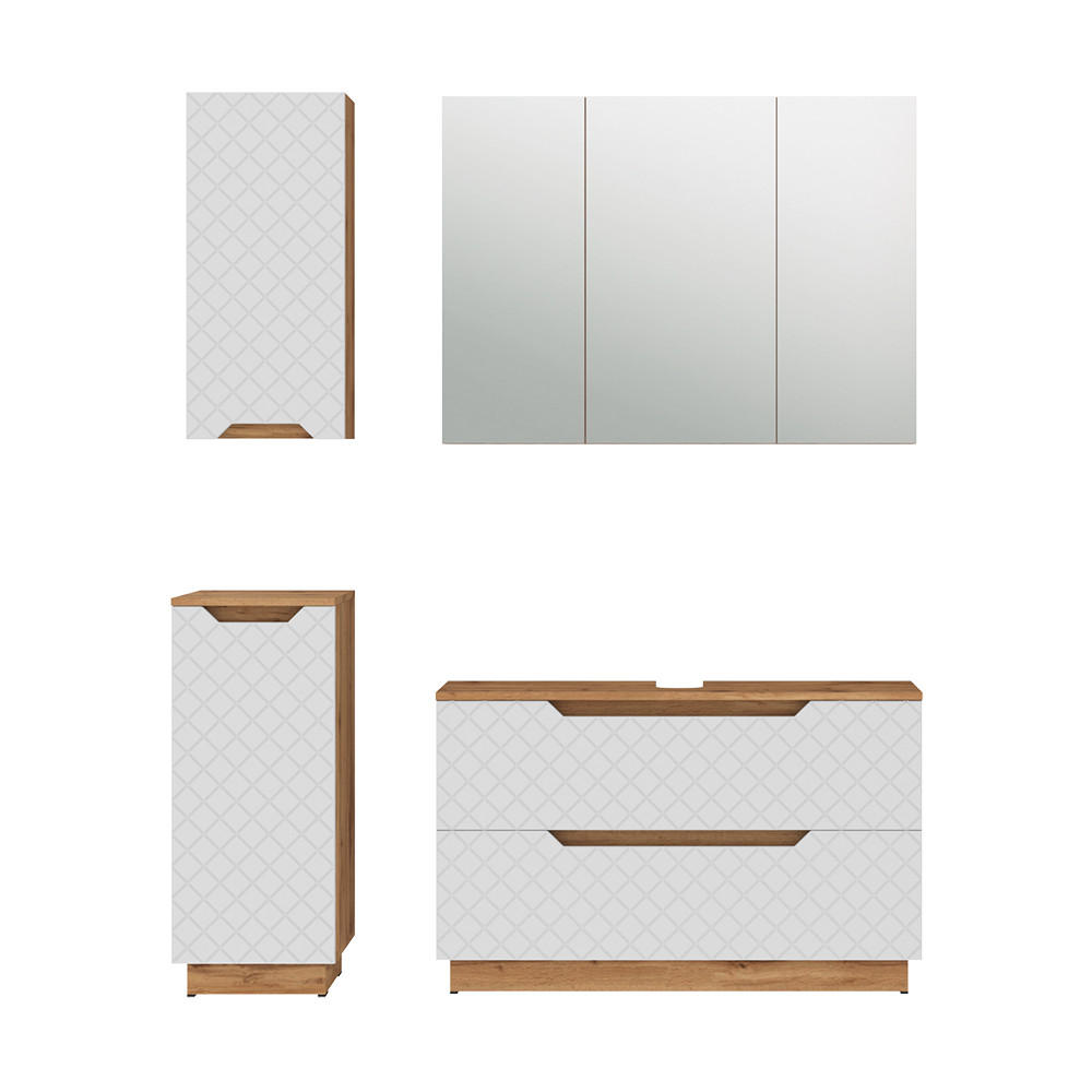 BADMÖBEL-SET Lotta Eiche/Weiß mit Kachelstruktur 4 Teile - Eichefarben/Weiß, Holzwerkstoff (99.4/62.5/32cm) - Vicco