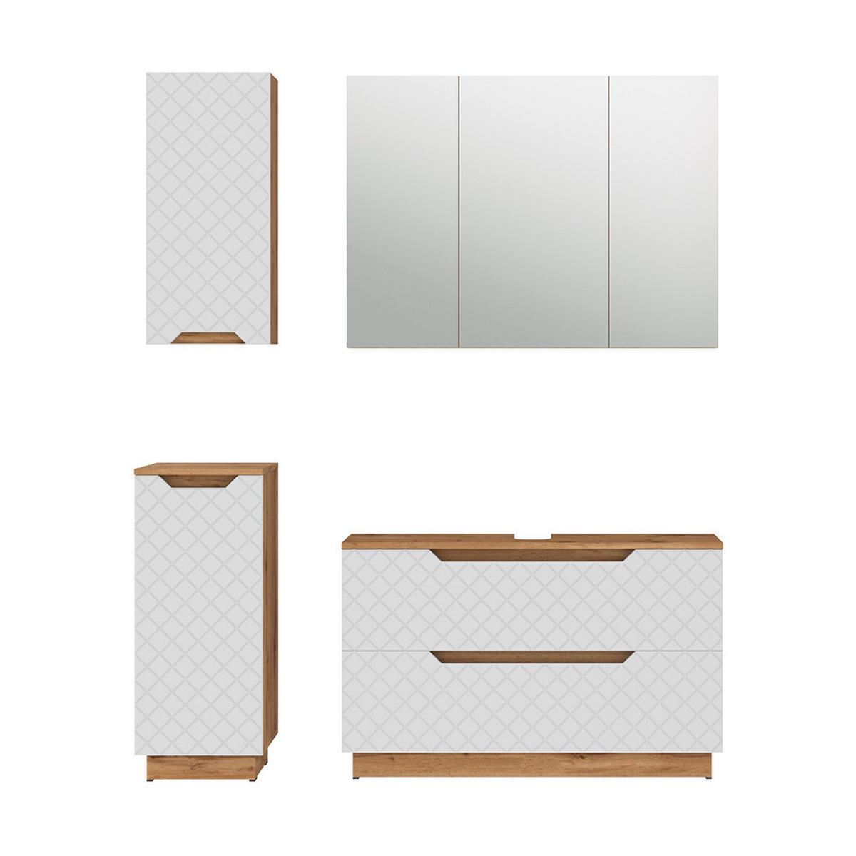 BADMÖBEL-SET Lotta Eiche/Weiß mit Kachelstruktur 4 Teile - Eichefarben/Weiß, Holzwerkstoff (99.4/62.5/32cm) - Vicco