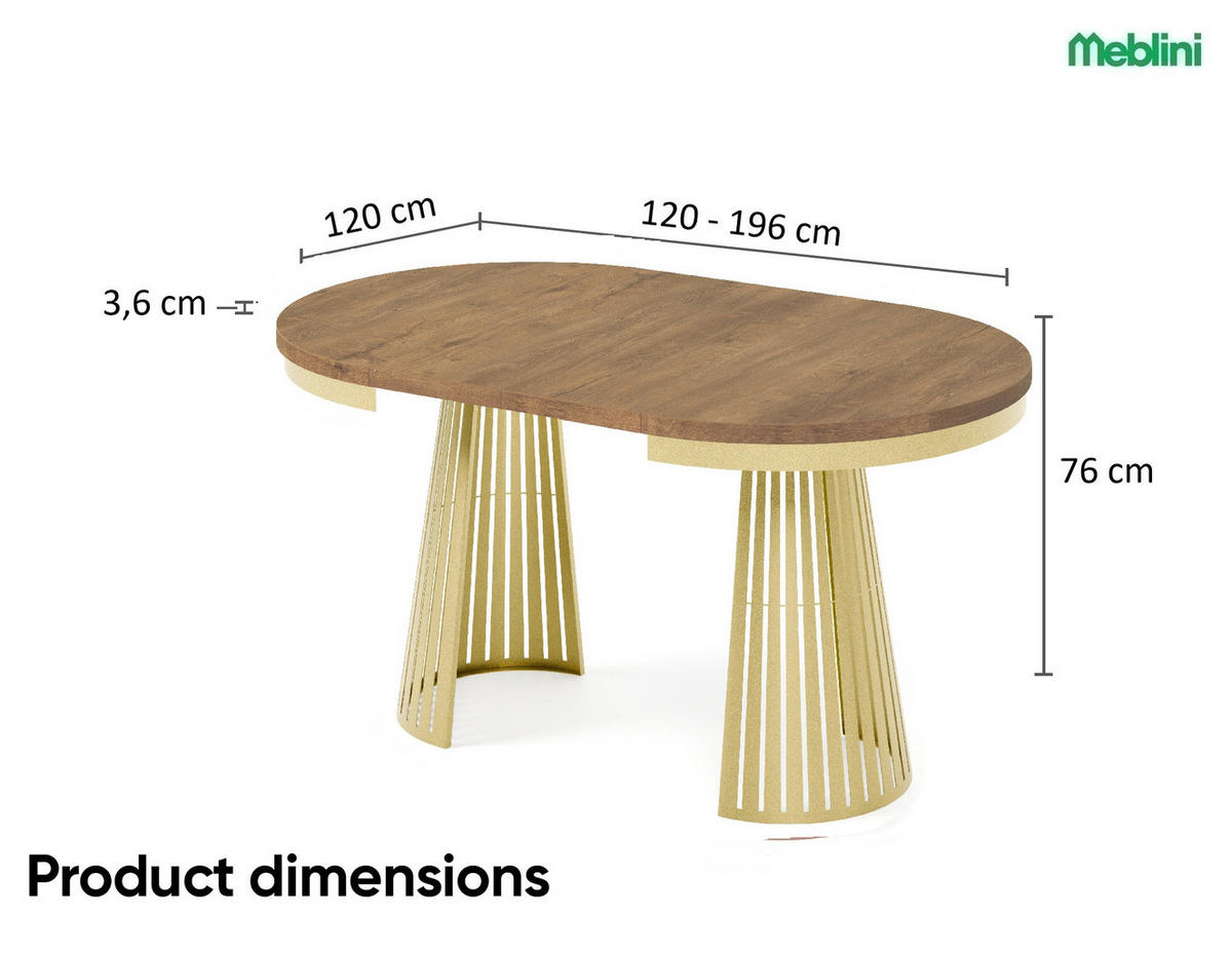 ESSTISCH Cone Bis - Dunkelbraun/Goldfarben, Holzwerkstoff/Metall (120/120/76cm) - Meblini