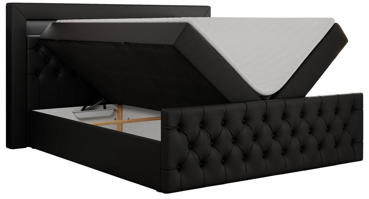 BOXBETT GOLD-9 LED 200/200 Schwarz Kunstleder - H3 - Schwarz, Holz/Textil (200/200cm) - MKS