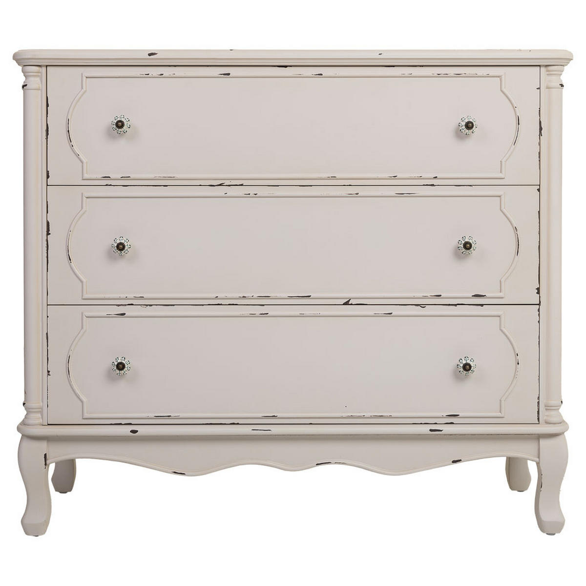 KOMMODE aus gealtertem Holz mit 3 Schubladen 100x38x86,5h cm - Weiß - Weiß, Holz (100/86/38cm) - Wanderlust