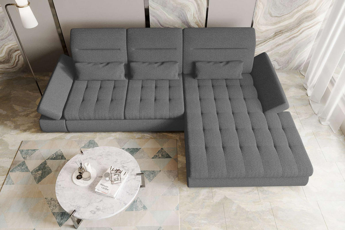 ECKSOFA Toscana Plus Strukturstoff inkl. Schlaffunktion - Anthrazit, Textil (300/179cm) - 99rooms
